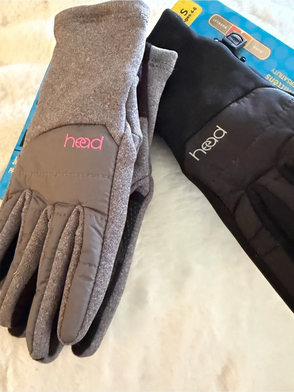 Head Gray Pink Kids Mittens